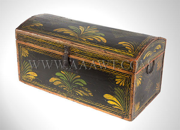 Paint Decorated Trunk, Dome Top Box, Original Paint and Hardware
Worcester County, Massachusetts
Circa 1828 to 1830, entire view